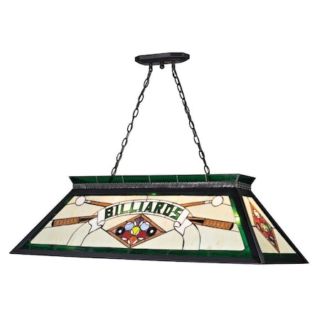 Z-Lite Tiffany Billiard 4 Light Billiard Light, Matte Black & Multi Colored Tiffany KD25GREEN
